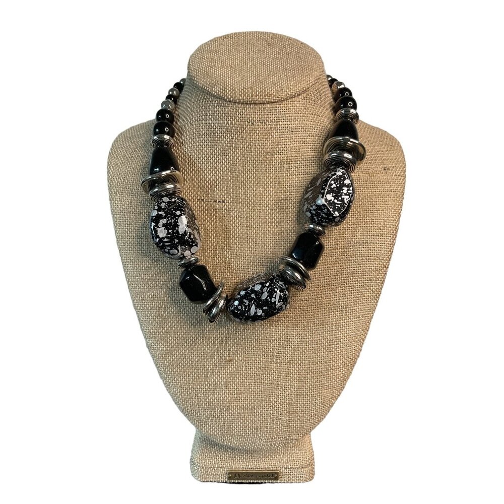 Chucky Graduated with a Black Beaded and Silver Spacer Statement Necklace
